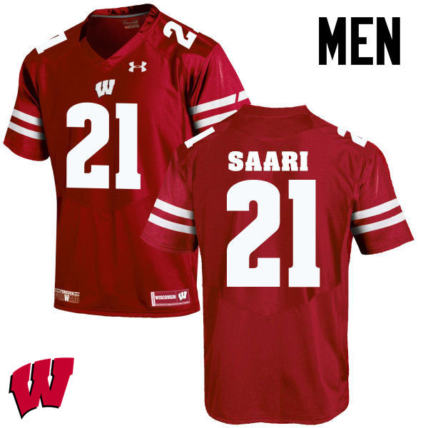 Wisconsin Badgers Men's #21 Mark Saari NCAA Under Armour Authentic Red College Stitched Football Jersey JB40O50XO